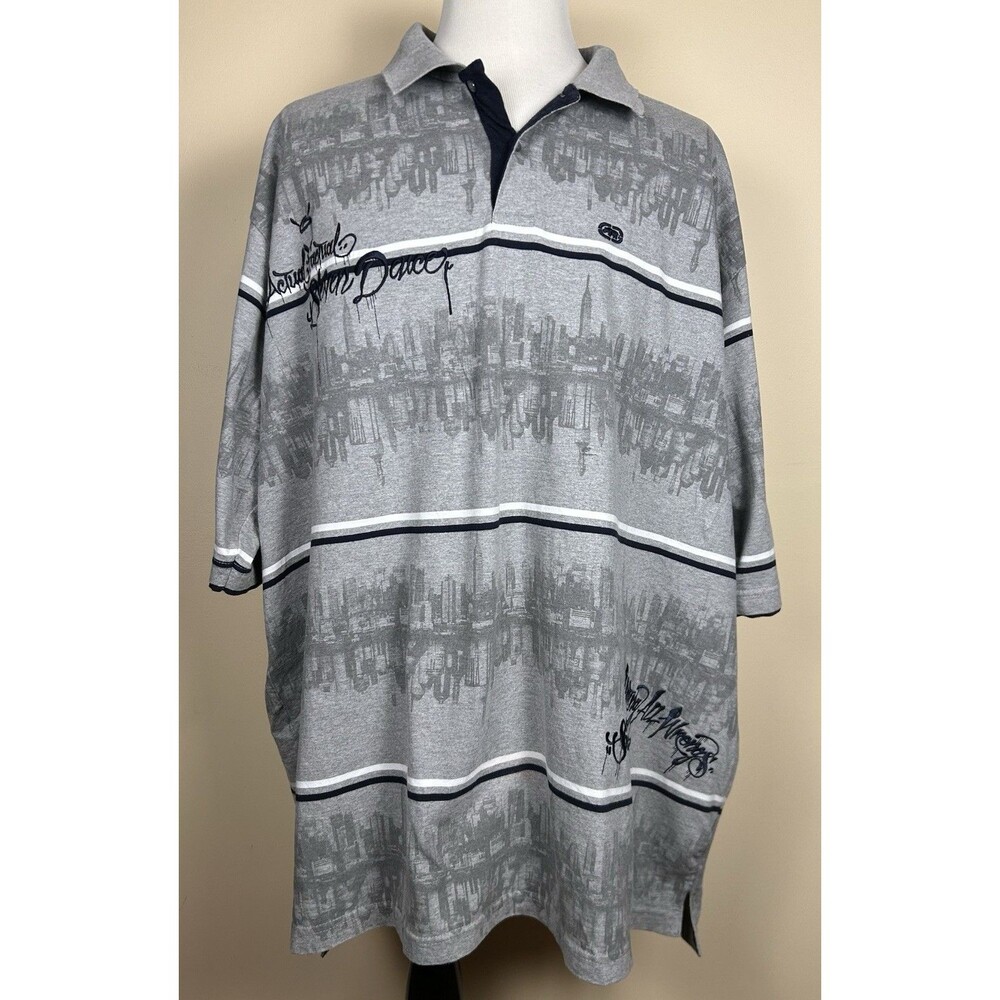 Ecko Unltd Men's Shirt Size 5XT Polo V Neck Button Short Sleeve Gray Graphic